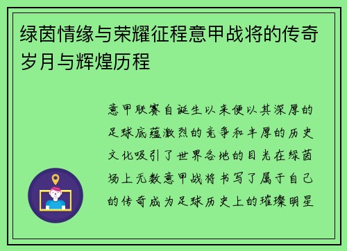 绿茵情缘与荣耀征程意甲战将的传奇岁月与辉煌历程