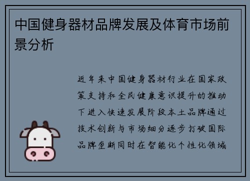 中国健身器材品牌发展及体育市场前景分析